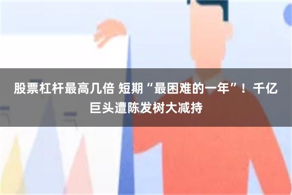 股票杠杆最高几倍 短期“最困难的一年”！千亿巨头遭陈发树大减持