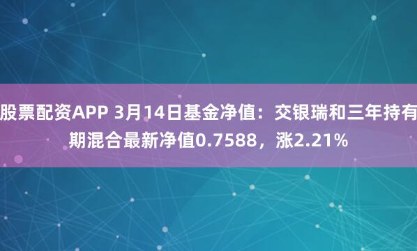 股票配资APP 3月14日基金净值：交银瑞和三年持有期混合最新净值0.7588，涨2.21%